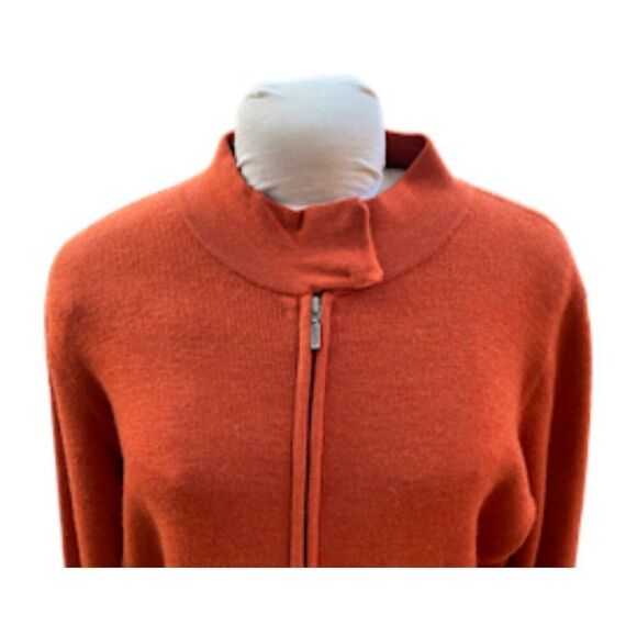 Sarah Spencer Deep Orange Italian Merino Wool Sweater Jacket Full Zip Sz. XL - Picture 3 of 9